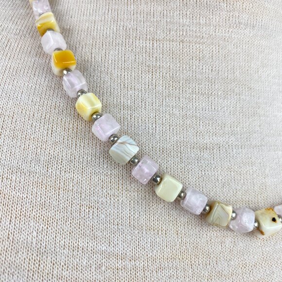 Vintage Mixed Square Stone Bead Necklace Hook Closure 21" - Picture 3 of 8